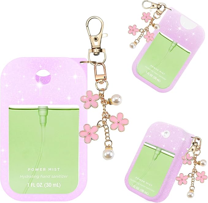 Silicone Case Compatible with Touchland Hand Sanitizer Spray Mist 1 oz with Flower keychain