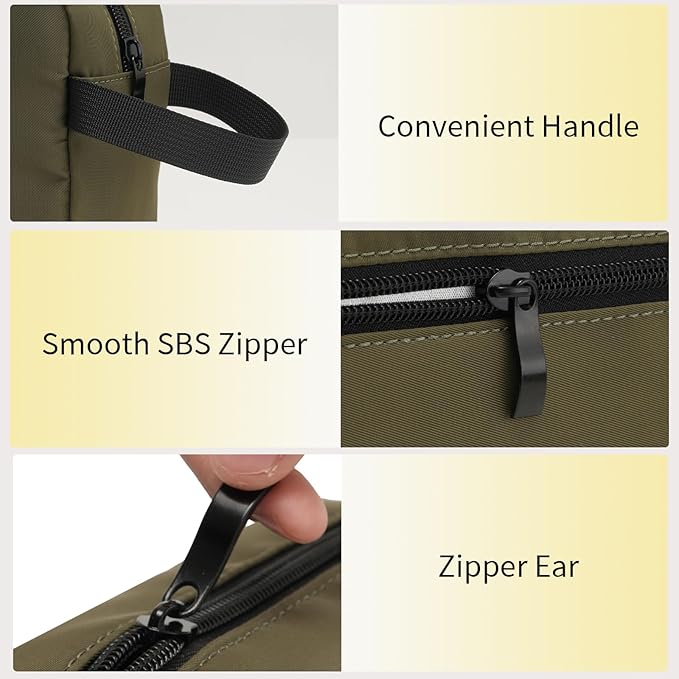 Travel Toiletry Bag, Small Cosmetic Bag, Hanging Water-Resistant Organizer for Men & Women, Ideal for Makeup, Shaving Kit, Gym Essentials & Travel Accessories (Olive Green)