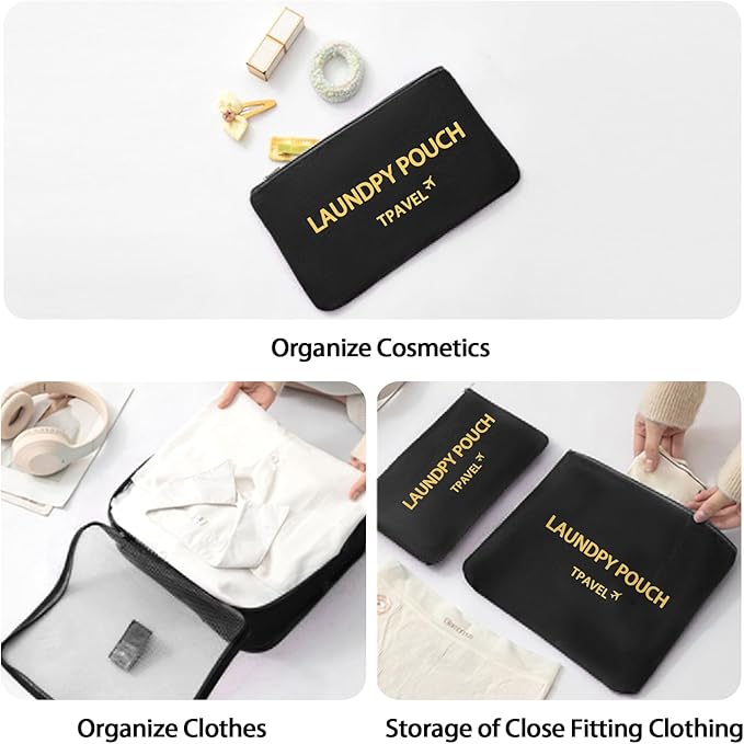 12 Set Packing Cubes for Travel Luggage Packing Bags Reusable Waterproof Suitcase Organizer Bags Set with Shoe Bag and Toiletry Bag (Black+Pink)