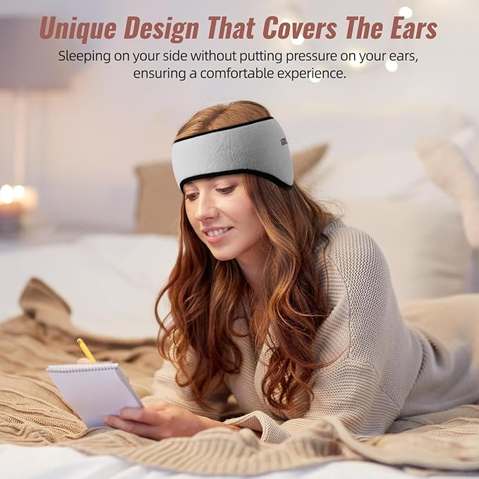 Sleep Mask with Adjustable Heads, Earmuffs for Sleep, Ear Warmers for Men & Women, 2 in 1 Ear Mask and Eye Cover, Comfortable & Soft for Side Sleepers (Grey)