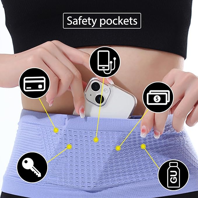Adorila Slim Running Belt, No-Bounce Hidden Waist Pack with 360° Opening for Soft Flask, Cellphones, Keys or Gels, Purple, Medium