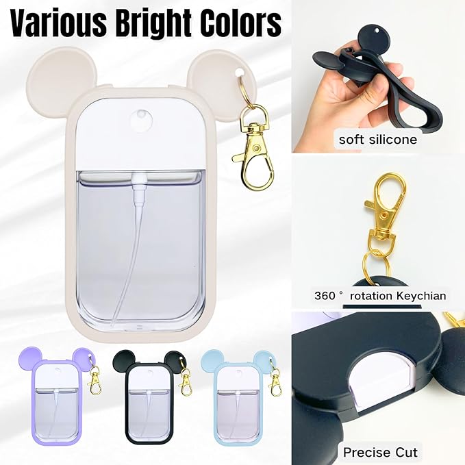 Mouse Design Silicone Case Compatible with Touchland Hand Sanitizer Spray 1 fl oz, Silicone Protective Case Holder with Keychain for Power Mist and Glow Mist, White