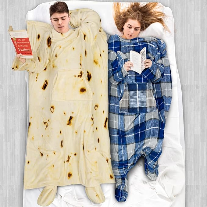 PAVILIA Fleece Blanket with Sleeves, Foot Pockets for Women Men Adults, Plush Wearable Blanket Throw Wrap, Warm Snuggle Blanket Robe, Cozy Gift Ideas Wife Mom, Burrito Beige
