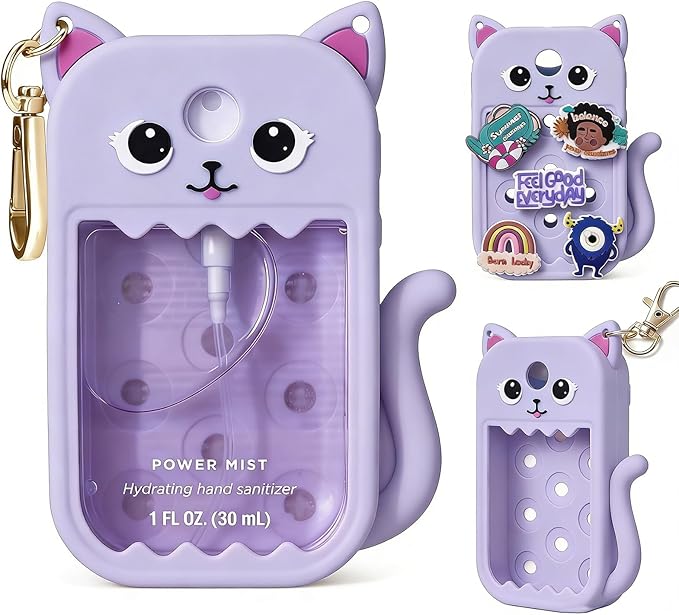 Cute Ear Silicone Case Compatible with Touchland Hand Sanitizer Spray (Fit for 1 FL.OZ), Protective Case with Keychain, Hand Sanitizer Holder (Purple)