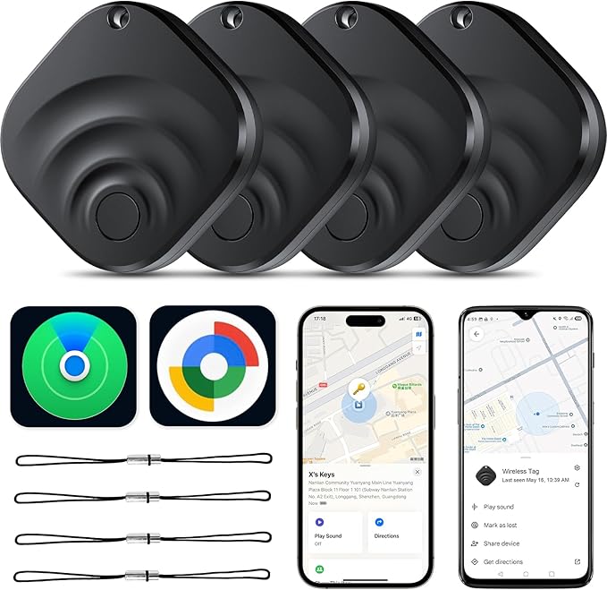2026 Air Tracker Tags Item Locator for Android & iOS Bluetooth Tracker Smart Tags Compatible with Apple Find My (iOS) & Google's Find Hub(Android) for Keys, Luggage, Wallet, Vehicles Black (4 Pack)