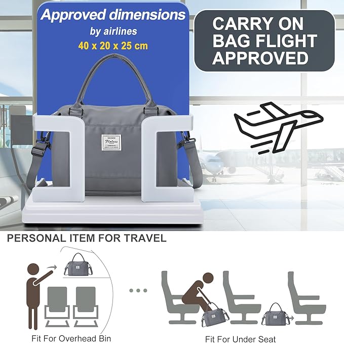 Travel Duffel Bag, 18x14x8 Inches Travel Bag Spirit with Shoes Compartment, Weekender Overnight Bag for Women with Trolley Sleeve, Carry On Bag for Airplanes Sport Tote Gym Bag(Grey).