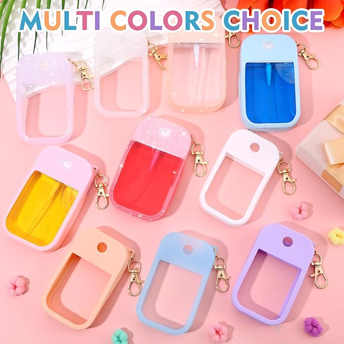 10 Pcs Silicone Case Compatible with Touchland Hand Sanitizer Spray, Multi Pack Travel Size Protective Spray Holder with Keychain Set for Power Mist & Glow Mist 1 fl oz, Hand Sanitizer Accessory