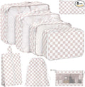 KPX 8 Set Packing Cubes for Travel, Luggage Packing Organizers Accessories Large Toiletries Bag for Clothes Shoes Cosmetics (8Set-Nude Pink Plaid)