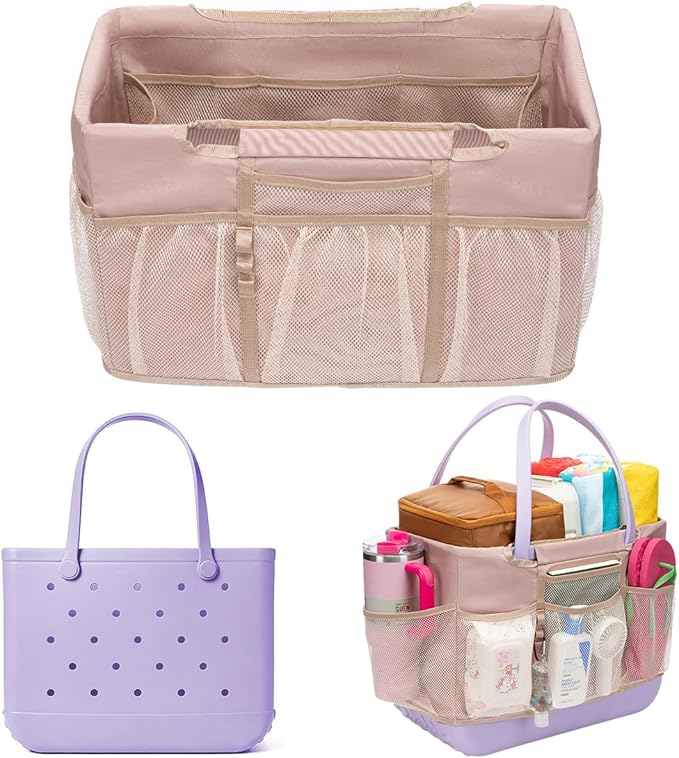 Beach Bag Organizer Compatible with Xl Large Bogg Bag Accessories 9 External Storage Mesh Pockets and Quick-Access Liner 8 Internal Pockets Zipper Pocket for Valuables Water-Resistant Durable Foldable