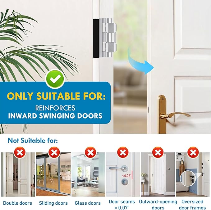 4 Pack 800 lbs Door Reinforcement Lock – Child Proof & Anti-Kick Security Locks for Whole Home Safety – Easy Install Anti-Kick Lock for Inward Doors – Prevents Forced Entry & Unauthorized Access