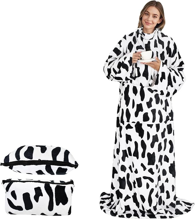 Catalonia Packable Travel Wearable Blanket Pillow with Sleeves for Adults, 2 in 1 Wearable Blanket with Pockets