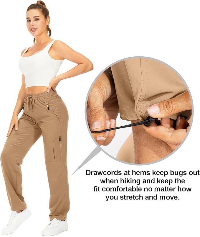 Womens Hiking Pants Quick Dry UPF 50 Lightweight Travel Golf Cargo Safari Pants Zipper Pockets