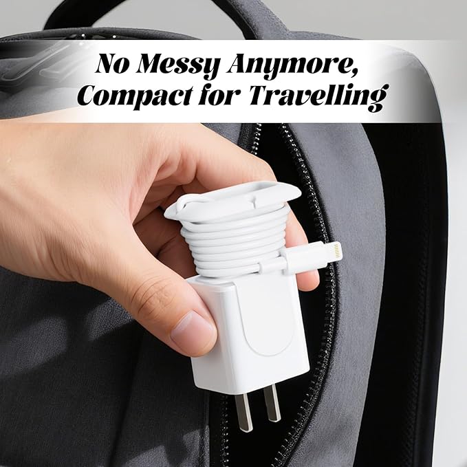 Silicone Collapsible Cord Wrap Foldable Charger Organizer Compatible with Phone Charger and Adapter, Wired Manager Holder Wrap Winder Cable Management Travel Essentials (Black&White)