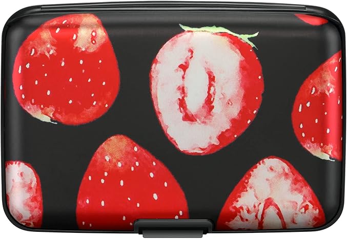 ELFISH Mini RFID Aluminum Wallet Credit Cards Holder Business Card Case Metal ID Case for Men Women（Strawberry