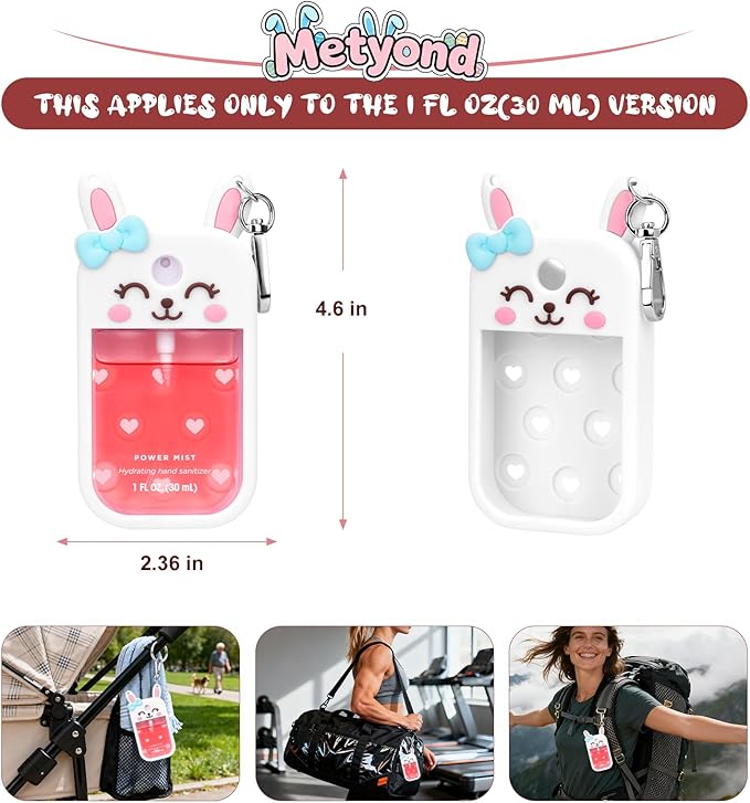 Metyond Rabbit Silicone Case for Touchland Hand Sanitizer Spray with Keychain, Compatible with Power Mist or Glow Mist 1 FL OZ/30ML for Touchland Case, Cute Travel Case for Easter Gifts (1 Pcs White)