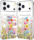 Compatible with iPhone 17 Pro Max Case Card Holder for Women Cute Design,Wallet Phone Cases Transparent Cool Kawaii Protective (Clear Flowers Herbs Wild Plants)