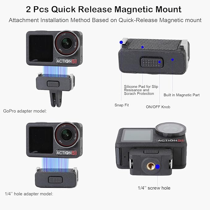 PellKing Accessories Kit for DJI Osmo Action 5pro/4/3,Carrying Case with Belt 135cm Selfie Stick Tripod Waterproof Housing Floating Handle Grip Magnetic Handlebar Mount Qucik Release4 in 1 Body Mount