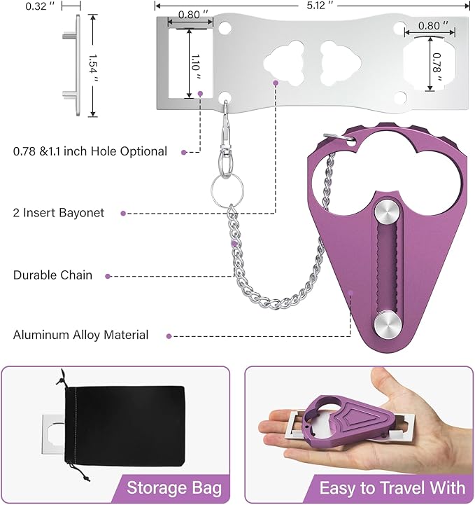 Portable Door Lock for Travelers, Sturdy Metal Hotel Door Lock, Front Door Security for Motel Home Office Apartment Bedroom, Privacy & Safety Essential