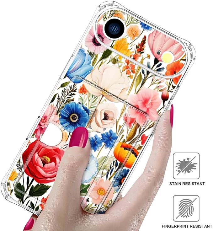 Compatible with iPhone 17 Air Case Card Holder for Women Cute Design,Wallet Phone Cases Transparent Cool Kawaii Protective (Clear Flower Art Rose Peony)