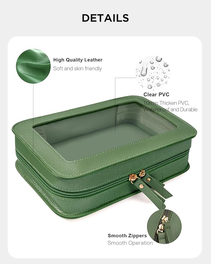 LETGO Clear Makeup Bags, TSA Approved Toiletry Bag, Small Makeup Organizer Fit Carry-on Travel Essentials,Clear Cosmetic Bags Car Organization and Storage for Women Men (Vintage Green)