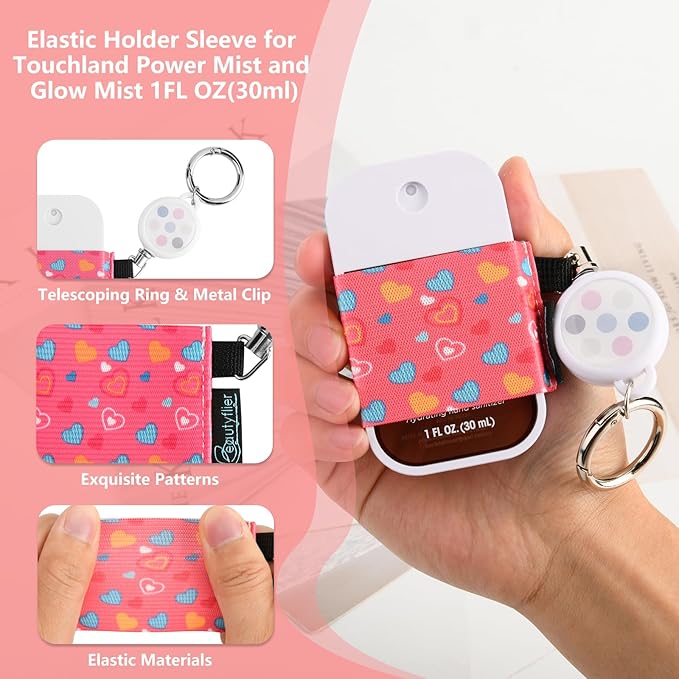 Beautyflier Pack of 4 Elastic Sleeve for Touchland Power Mist and Glow Mist 1FL OZ Hand Sanitizer Spray