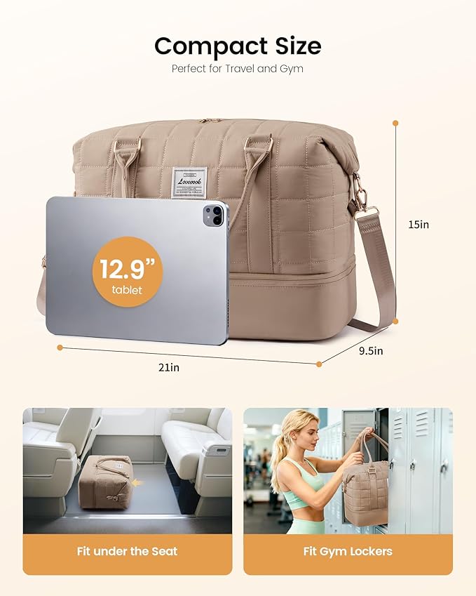 LOVEVOOK Travel Duffel Bag - Versatile Weekender Bag for Women, Puffer Carry On & Overnight Bag for Short Trips, Dark Green
