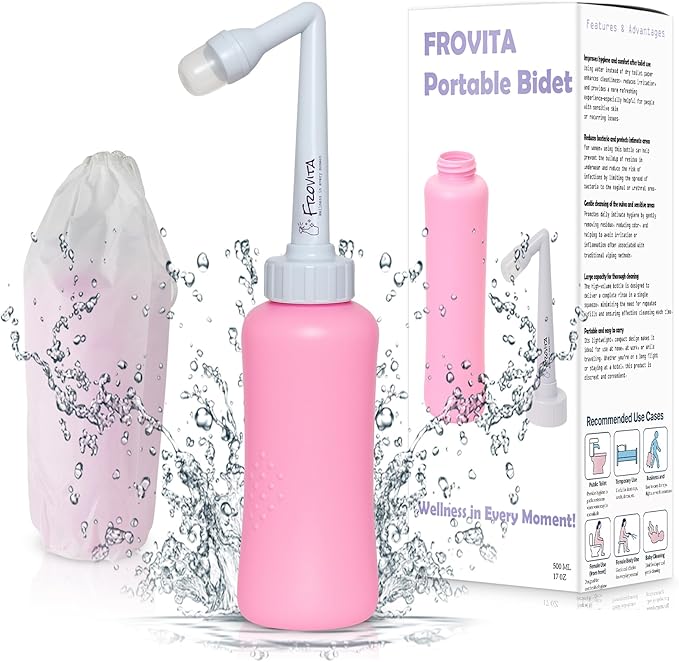 Portable Bidet for Travel 500ml (17oz), Large Capacity Peri Bottle, Compact, Easy-to-Use, Leak-Resistant Travel Bidet Made from ABS Plastic, Feminine Hygiene for Comfort and Freshness
