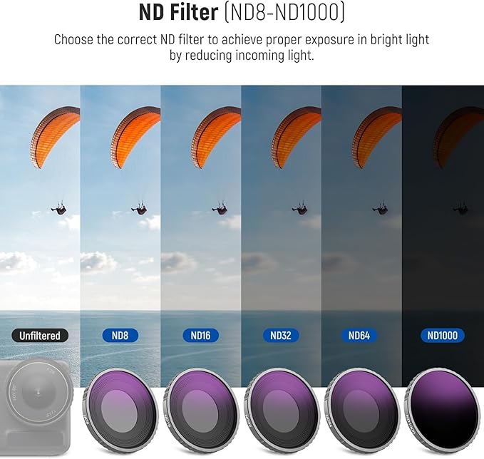 NEEWER CPL & ND Filter Compatible with DJI Osmo Action 4/Action 5 Pro (6 Pack), Screw On CPL+ND8+ND16+ND32+ND64+ND1000 Filter Kit Action Camera Accessories Multicoated HD Optical Glass, FL-A13