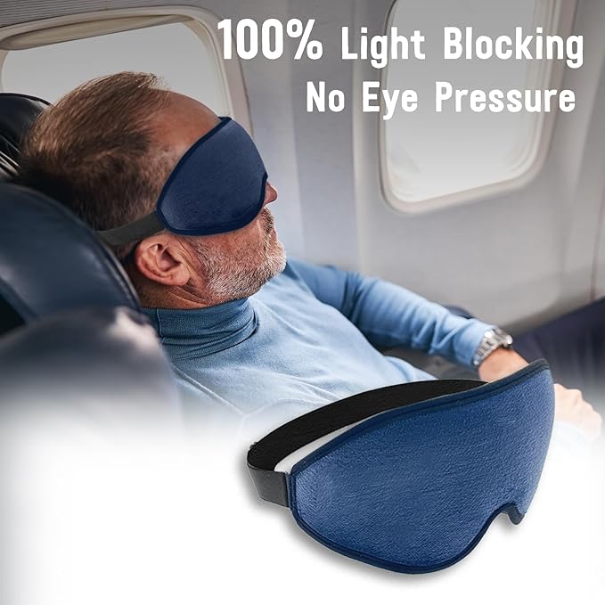 Lewis N. Clark Contoured Eye Mask + Sleep Aid to Block Light for Travel Hotel, Airport, Insomnia + Headache Relief with Adjustable Straps