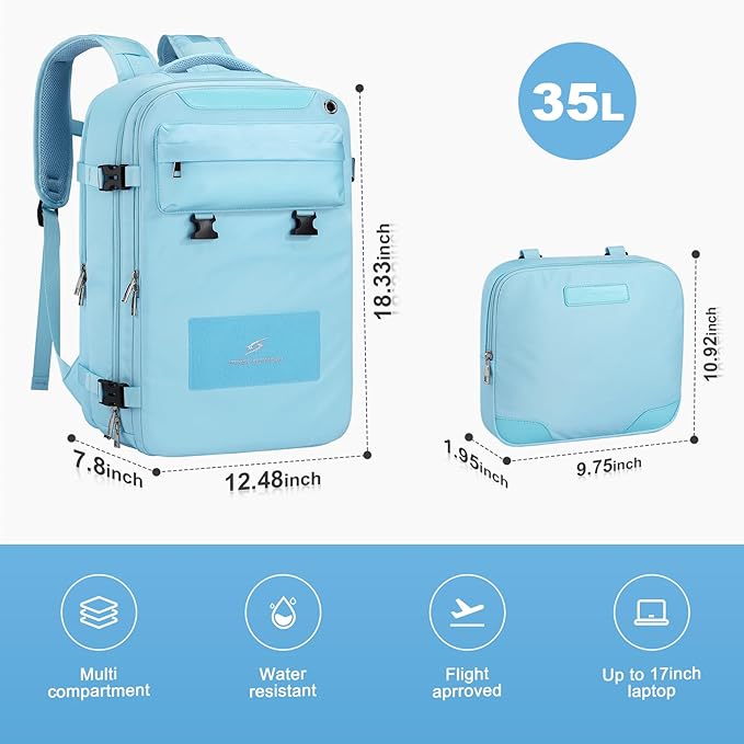 Maelstrom Travel Backpack for Women Men,35L Waterproof Laptop Backpack Fits 17-Inch Laptop, Gift for School Work Backpack with Detachable Crossbody Bag & Shoe Compartment (Blue, Large-Upgrade)