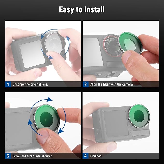 NEEWER Adjustable CPL Filter Compatible with DJI Osmo Action 5 Pro & Action 4, Screw On Circular Polarizing Lens Filter Multicoated HD Optical Glass Slim Frame Action Camera Accessories, FL-N49