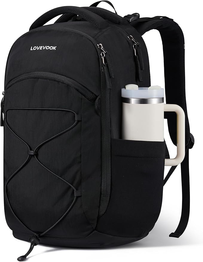 LOVEVOOK Everyday Laptop Backpack for Women & Men With Giant Tumbler Holder,17 Inch Classic Travel Work College Teacher Carry on Backpack Purse,Waterproof Computer laptop Bag Hiking Backpack,Black