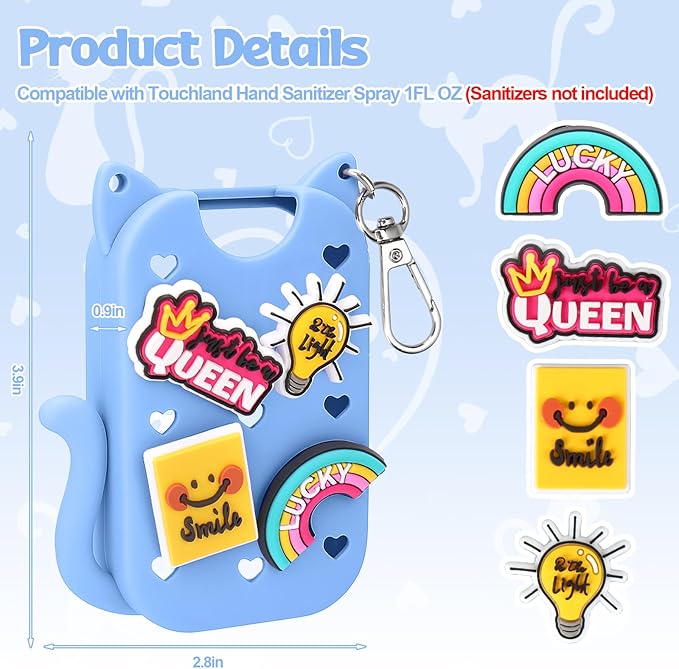 Mity rain Hand Sanitizer Spray Case Compatible With Touchland, Cute Silicone Hand Sanitizer Holder Keychain with 4 Charms, Portable Refillable Sanitizer Accessory, Gift for Women And Teens