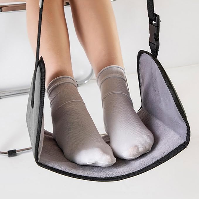 Foot Hammock for Plane Travel, Airplane Foot Rest with Extended Adjustment Strap, Travel Essentials to Relax Your Feet (Grey)