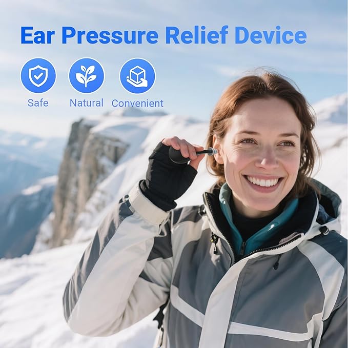 Ear Pressure Relief Device, Migraine Ear Pressure Relief, Airplane Ear Pressure Relief, Ear Pressure Tool with 3 Earplugs, for Ear Pressure Balance and Flying Discomfort