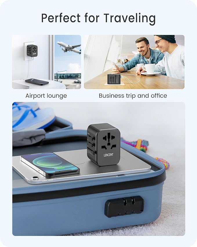 LENCENT Universal Travel Power Adapter, 30W GaN International Plug Adapter, Fast Charger with 5 USB Port(3 USB C), All-in-One Worldwide Travel Essentials for US to EU UK Ireland Australia Type C/G/A/I
