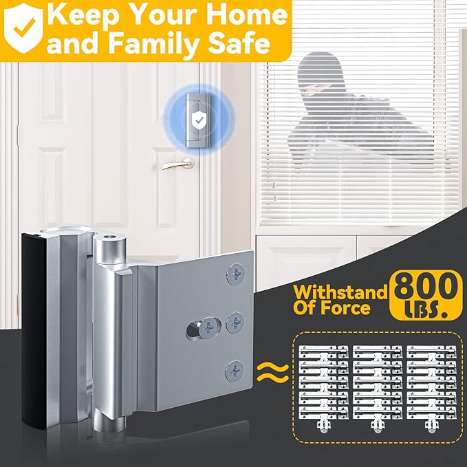 4 Pack Home Security Door Lock Withstand 800 lbs for Inward Swinging Door,Door Reinforcement Lock with 8 Screws to Prevent Unauthorized Entry,Extra Security Door Locks for Home Security and Privacy