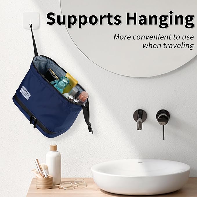 Hanging Travel Toiletry Bag for Men, Compact,sturdy, Lightweight, Waterproof, Dry Wet Separation,Simple and Practical, Suitable for travel Toiletry Organizer (Men, Navy Blue)