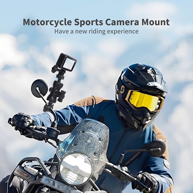 Bike Motorcycle Camera Mount Bundle Kit, 1/4" Screw & Tripod Mount Adapter, 360°Rotating Ball Head Base - Super Clamp Mounting for Most Action Camera, Rearview Mirror(0.35"-0.47") 75015