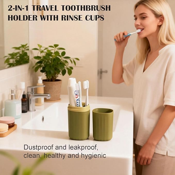 Portable Travel Toothbrush Holder: 2-in-1 Dustproof Toothbrush Travel Case with Rinse Cup, Travel Toothbrush & Toothpaste Containers for Camping, Hiking, School, Business Trip