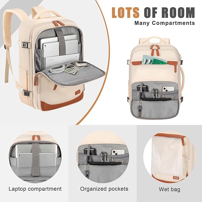 50L Travel Backpack, Water-Resistant Carry On Backpack for Men Women, Business Laptop Backpack for Trips & Commutes, Fits 18 Inch Laptop