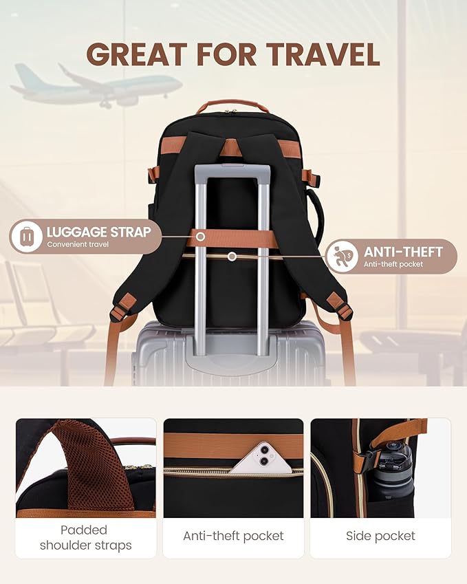 LOVEVOOK Travel Backpack for Women & Men 40L,Airline Approved Carry On Backpack Travel Essentials,TSA Carry on Luggage,Waterproof Personal Item Travel Bag Suitcase,3 Packing Cubes,Black-Leopard print