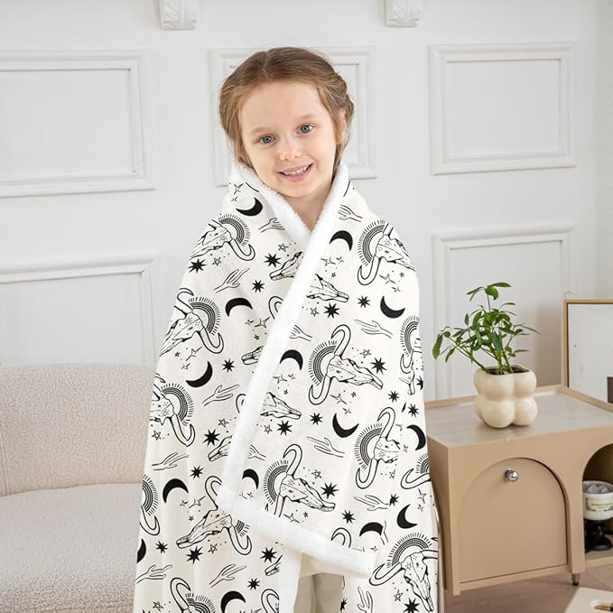 Western Cowboy Kids Throw Blanket,Cow Skull Cactus Tropical Plants Bed Blanket for Girls Boys Adults,Rainbow Moon Starry Sky Fleece Blanket,Rustic Chic Fuzzy Blanket,Queen Size (90 x 90 Inches)