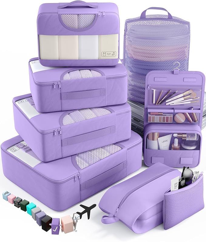 Veken 8 Set Packing Cubes for Travel Essentials, Suitcase Organizer Bags in 4 Sizes, Carry-On Luggage Accessories with Large Laundry Bag & Passport Holder, Must-Have for Airplane, Road Trip & Camping