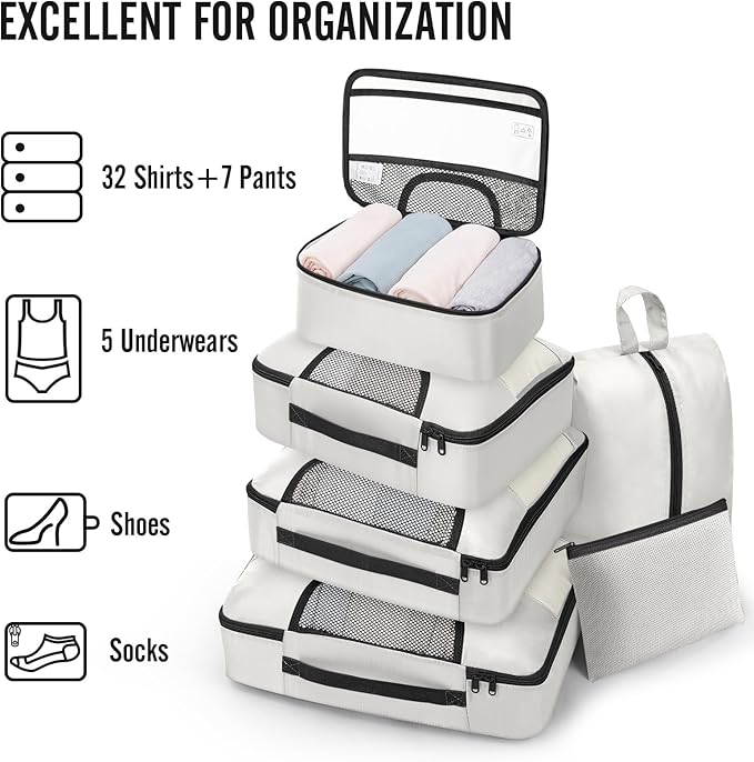 Veken 8 Set Packing Cubes for Travel Essentials, Suitcase Organizer Bags in 4 Sizes, Carry-On Luggage Accessories with Large Laundry Bag & Passport Holder, Must-Have for Airplane, Road Trip & Camping