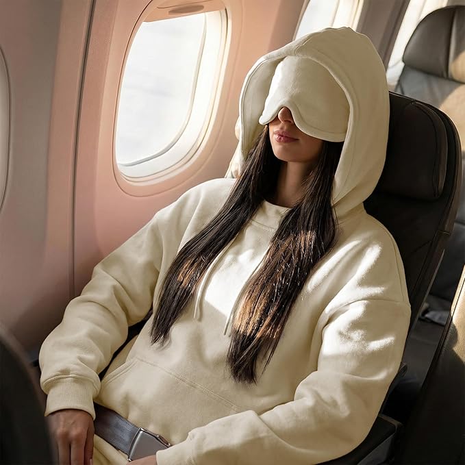 Ainangua Womens Oversized Pullover Essentials Hoodie with Eye Mask Comfor Airplane Mode Travel Office Vacation Sweatshirt