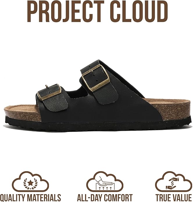 Project Cloud 100% Genuine Leather Flat Sandals For Women 2026 Cork Footbed Womens Sandals with Memory Foam and arch support Vacation Essentials Slides for Women Footwear (Venita)