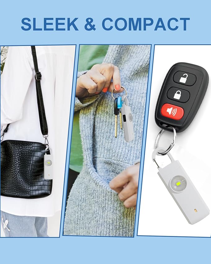 Rechargeable Personal Safety Alarm for Women, Loud Siren Birdie Sound, Strobe SOS LED Light, USB Charging, Be Safe with Personal Alarm Self Defense Keychain for Wife, Daughter, Student, White