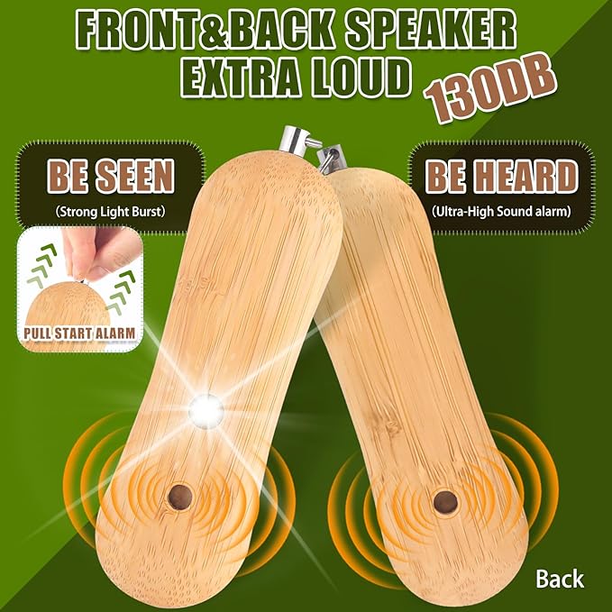 Personal Safety Alarm,Self Defense Keychain,Gifts for Girls,Strobe Light,Rechargeable Portable,Emergency Safety Alarm for Women, Men, Children, Elderly（Wooden）