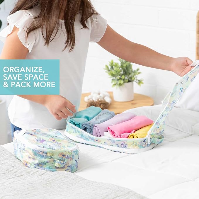 Bumkins Packing Cubes and TSA Approved Pouches for Travel Bag, Organize Luggage with Compression Bags, Essential Traveling Accessories to Pack Clothes, Toiletries, Carryon Suitcase, 5-pc Disney Stitch